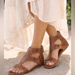 Bed Stu Soto Sandals Tan Rustic Leather Ankle Zip Gladiator Size 10